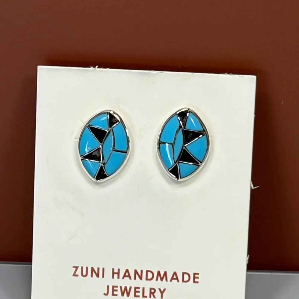 Zuni Silver Cut-Out Turquoise Inlay Post Earrings
